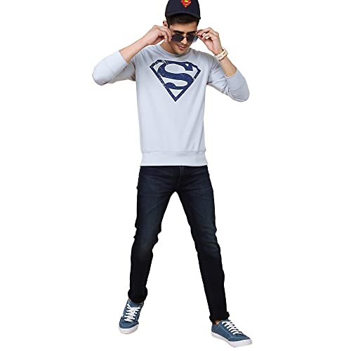 Image of Free Authority Superman Printed Regular Fit Grey Cotton Men's Sweatshirt