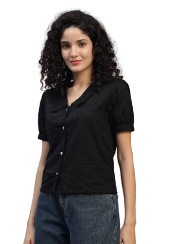 Image of Shirt for Women Printed Casual V-Neck Button Down Short Sleeve Blouse Crop Top, Stylish Collared, Formal, Trendy