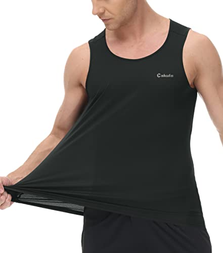 Cakulo Men's Neon Running Athletic Pool Tank Tops Quick Dry Workout Gym Swim Beach Tops Big And Tall Lightweight Marathon Training Exercise Muscle Sleeveless Shirts Black/Light Gray/Navy 3Xl #TOP1