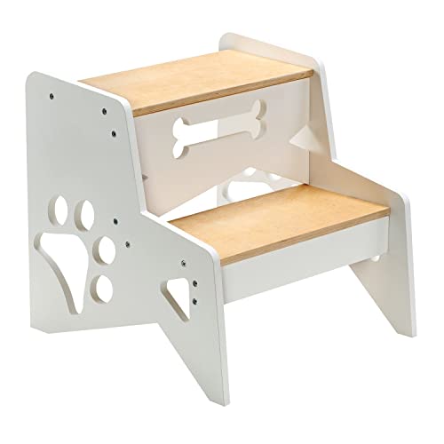 Etna Small Dog Steps - Wooden 2 Step Ladder, Paw Design Pet Stairs Bed, Next To Bed Dog Stool #TOP5