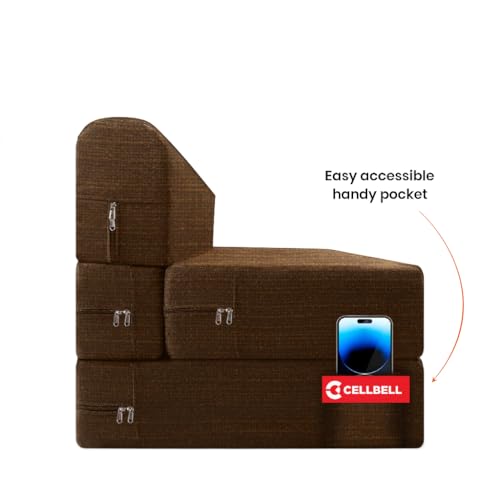 Image of CELLBELL Comfy Sofa Cum Bed 5x6.5 Feet | Foldable Dual Use Couch Bed with Soft Cushions, Washable Fabric Cover & Sturdy Frame | Space Saving Modern Design for Living Room, Bedroom & Guest Use (Brown)