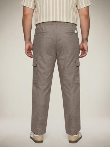 Image of Urbano Plus Men's Straight Fit Linen Cargo Pants with 6 Pockets