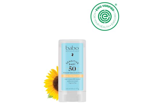 Babo Botanicals Sensitive Baby Mineral Sunscreen Stick SPF 50 - 70% Organic Ingredients - Zinc Oxide - NSF & MADE SAFE and EWG Certified - Water Resistant - Fragrance-Free - Babies & Kids - Thumbnail 4