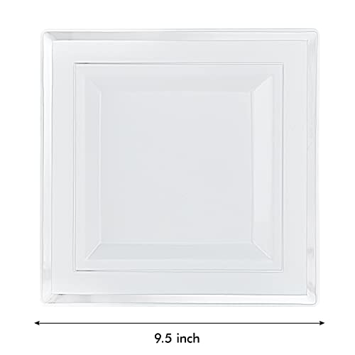 Vplus 90 Piece Silver Plastic Plates, 9.5 Inch Disposable Square White Plate With Silver Rim Heavy Duty Plastic Party Plates, Elegant Durable Dinner Plates Ideal For Weddings& Parties #TOP2