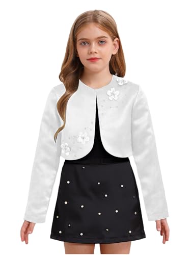 Girl's Long Sleeve Satin Bolero Short Jacket Shrug Open Front Cardigan Flower Girl Dress Cover up3