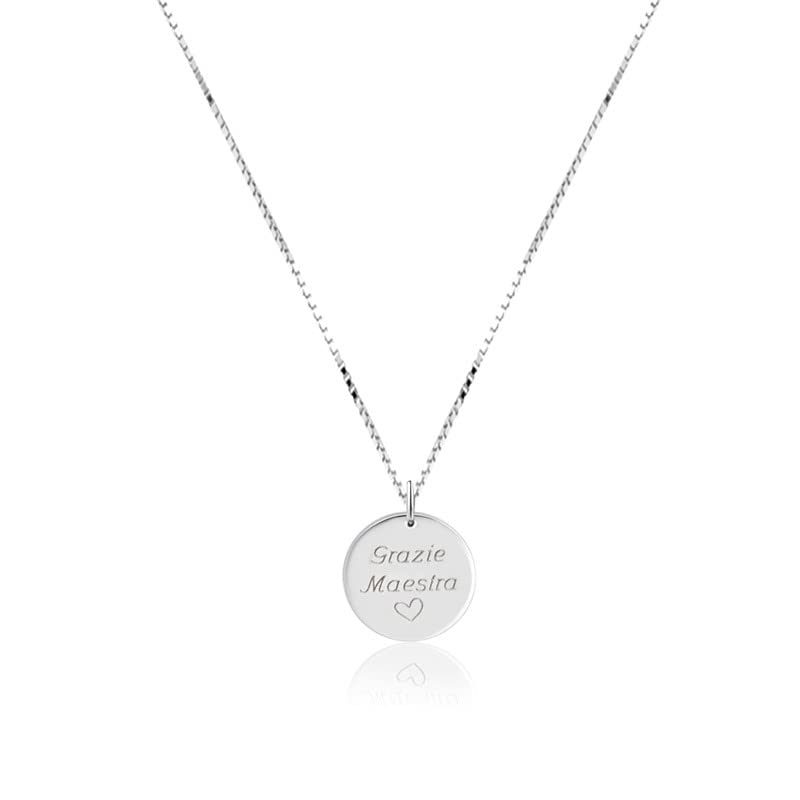 Collana in argento con ciondolo Grazie Maestra. Regalo maestre