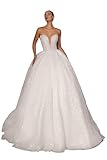 Glitter Wedding Dress for Bride Strapless V Neck Ball Gown Princess A Line Beach Boho Bridal Gowns Ivory US10