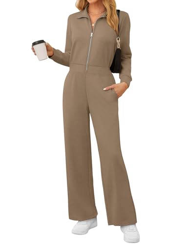 SAMPEEL One Piece Jumpsuits for Women Casual 2024 Fall Fashion Half Zip up Travel Airplane Vacation Outfits Wide Leg