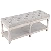 Guyou Farmhouse Entryway Bench with Storage 6 Foot, Rustic Upholstered End of Bed Bench with Shelf for Bedroom, 45x18.5 Foyer Bench Accent Bench for Living Room Bedroom (Beige Fabric)