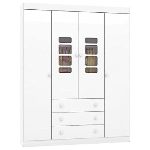 Roupeiro infantil 4 portas Lis Branco brilho Móveis Canaã