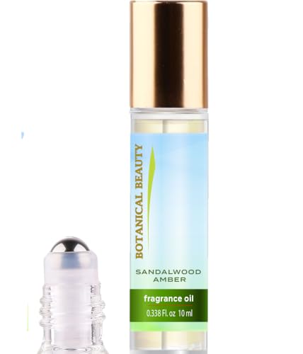 Botanical Beauty SANDALWOOD AMBER FRAGRANCE OIL ROLL-ON. Rollerball Perfume, Long Lasting, Luxury scent, blend of Sandalwood, Amber, Musk, Patchouli, Vanilla, Rose, Jasmine. (0.338 Fl Oz 10 ml)