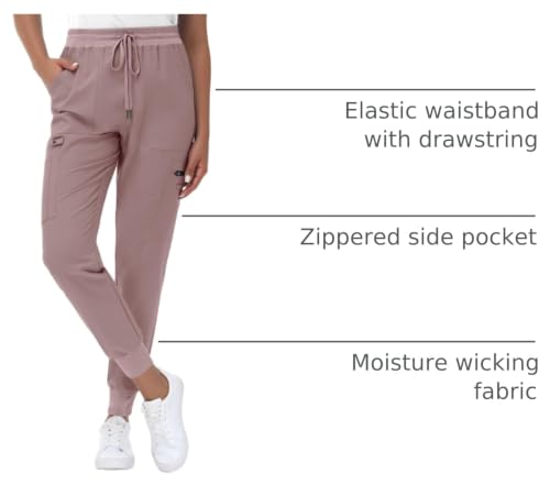 Image of MIVEI High Waisted Jogger Style Scrub Pants for Women - 8 Pockets Medical Bottoms Tapered Yoga Waistband Ribbed Ankle Cuffs