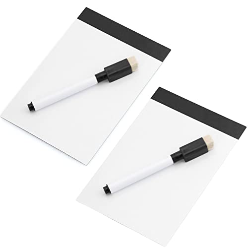 Pack de 2 Mini Pizarra Blanca Magnetica para Nevera y 2 rotuladores pizarra blanca negros con tapón borrador, Pizarra Magnetica infantil y adulto, pizarras blancas de rotulador Cover
