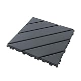 44 Pack Interlocking Deck Tiles, 12'x12'x0.8' Plastic Patio Flooring Outdoor Waterproof, All Weather Use for Balcony Porch Backyard Poolside（Dark Grey,Twill Stripe）