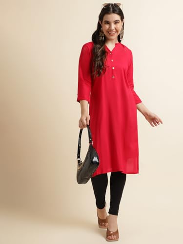 Image of Fabclub Women's Rayon Solid Plain Straight Kurti