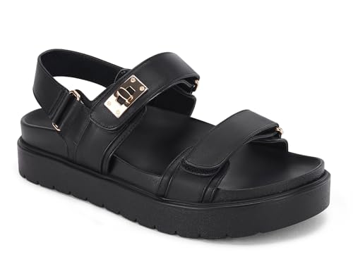 Coutgo Womens Platform Sandals Comfortable Flat Sandals Double Strap Footbed Summer Beach Sandals