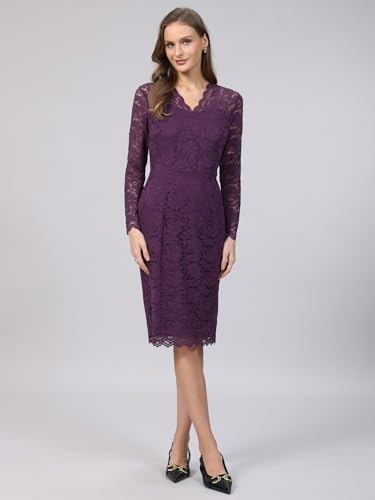 Image of Hobemty Women's Floral Lace Dress V Neck Long Sleeve Cocktail Wedding Bodycon Pencil Dresses