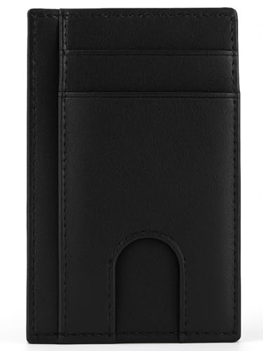 Slim Wallet Front Pocket Minimalist Leather RFID Blocking Medium Size (black)