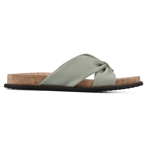 WHITE MOUNTAIN Women\'s Malanga X-Strap Flat Footbed Sandal, Pale.Green/Smooth, 10 M