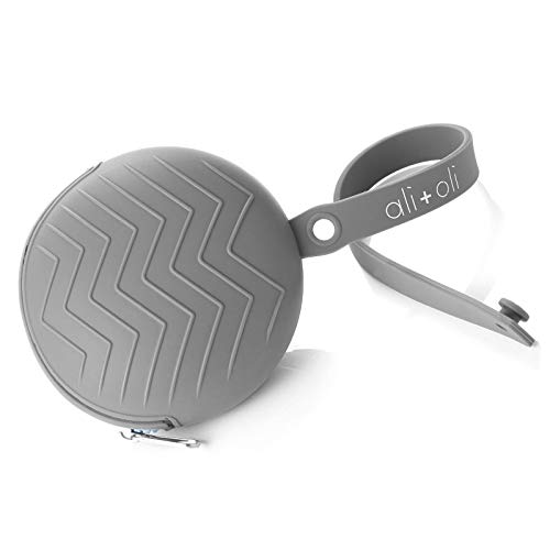 Ali+Oli Pacifier Holder Case (Grey) BPA Free Silicone Keeps Soothies & Binkie Holders Clean - Attaches to Strollers & Diaper Bags (Pacifier & Paci-Clip Included)