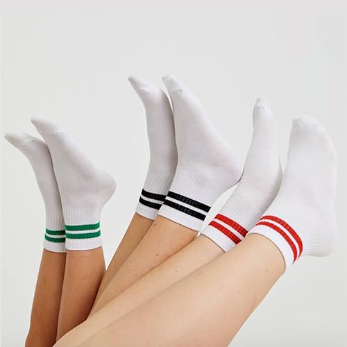 Image of Fszsaa Novelty Socks For Women - Striped Retro Mini Crew Sporty Calf Casual Cotton Ankle Socks