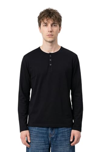 Image of SNITCH Legacy Men Regular Fit Henley Long Sleeve T-Shirt | 100% Cotton Breathable Fabric & Classic Button Placket | Versatile Casual Wear & Lightweight Autumn Fashion Top