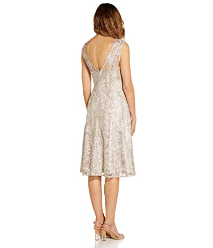 Image of Adrianna Papell Womens Embroidered Midi Cocktail Dress
