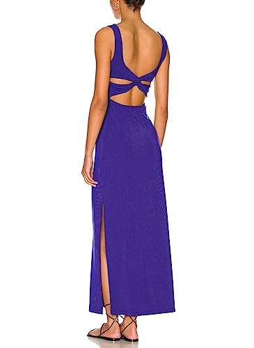 Image of ALENDA DANMOS Women Backless Maxi Dress High Sides Slit Bodycon Tank Dress Twist Low Back Casual Sundress 122