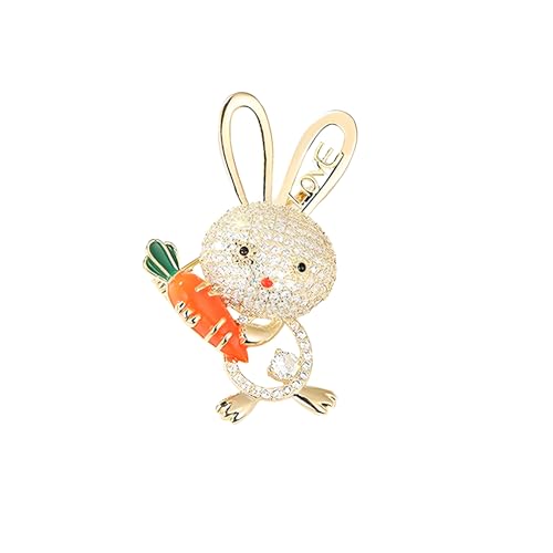 Image of Cute Rabbit Brooch Pin for Women Fashion Crystal Bunny Lapel Pin Easter Holiday Party Accessories