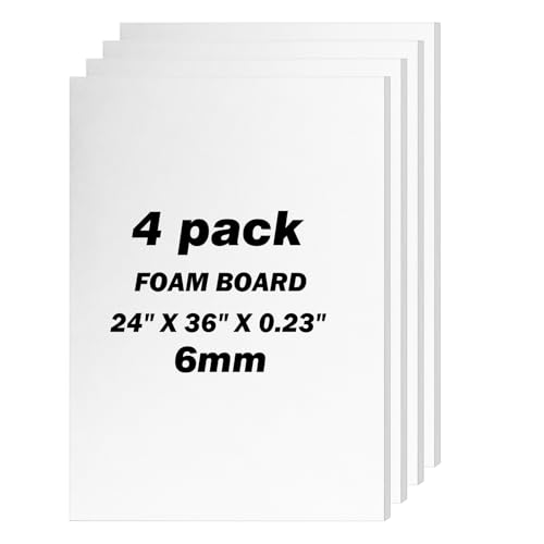 Julonova 4 Pack Foam Board 24"x36", 0.23" Thick White Poster Board, Acid-Free Double Sided Foam Core Board for Presentation Art, Display, Office, School Projects, Crafting, Sign Making