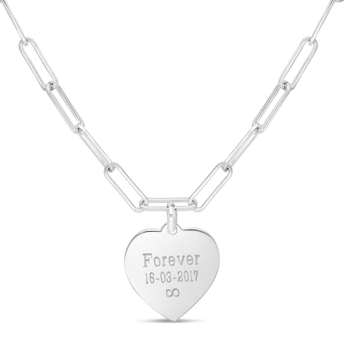 Collier argent maille trombone medaille coeur symbole amour