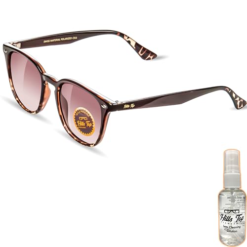 HILLS TOP Gafas de Sol Polarizadas con Spray Limpiador de Gafas y Paño de Microfibra, UV-400 Protección, Hombre y Mujer, Unisex Adulto, Vintage, Clásico (Marrón Leopardo Degradado)