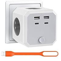 Wandsteckdose mit 2 USB-Ports und 2 USB-C-Anschlüssen, LED-Nachtlicht, Weiß, inkl LED