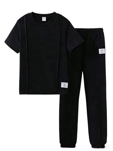 Image of OLMRJKD Boys 2 Piece Outfits Color Block Clothes Short Sleeve T Shirt and Camouflage Pants Summer Clothing Sets