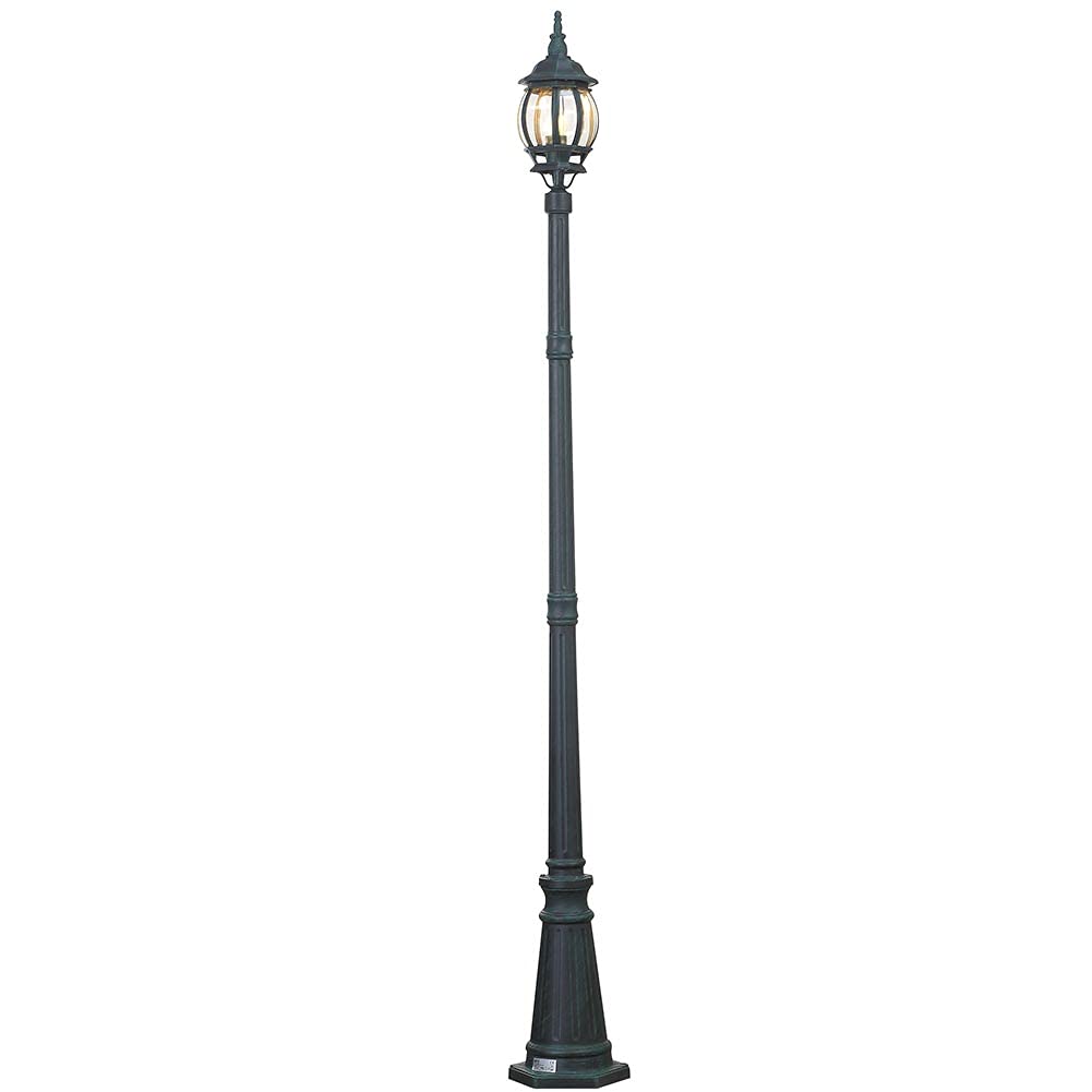 BAKAJI Farola victoriana clásica de jardín de aluminio lámpara farol color gris acabado envejecido verde bronce IP44 E27 (1 luz 200 cm)