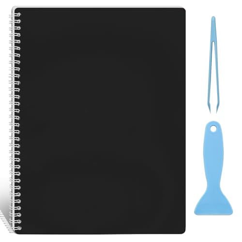 Ruatu Large Reusable Sticker Book Collecting Album 8.511 Inch Sticker Collection Storage Book with 40 Sheets Blank Release Paper Restickable Stickers Organizer Notebook with Tools (Black)