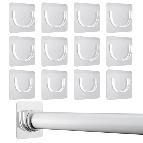 Lsnisni 12 Pack Shower Rod Holder with Strong Adhesive Shower Curtain Rod Holder No Drilling Shower Bar Holder Tension Curtain Rod Bracket