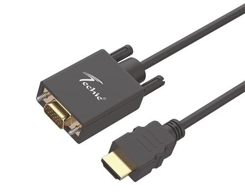 Image of Techie HDMI to VGA Cable 1.5m Full HD 1080p 60Hz Display Adapter Cable Plug-and-Play Digital to Analog Converter, Connect HDMI Laptop, PC, or TV Box to VGA Monitor or Projector (Black)