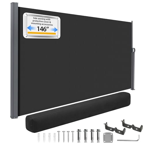 Image of HOMEDEMO 146 inch x 78 inch Retractable Side Awning with Privacy Screen Protection, Carbon Gray Waterproof & UV-Resistant Outdoor Side Pull Shade for Patios, Balconies and Gardens