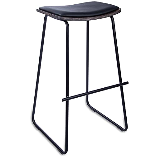 #LAZE Barhocker aus Metall, Barstuhl mit bequemer Sitzauflage, Küchen-Hocker Deluxe mit Fußstütze und Leder-Sitzfläche, Küchenstühle in Verschiedene Größen (Schwarz, 77 cm)