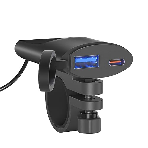 Kriogor Cargador USB Motocicleta, Muy Delgada 30W Tipo C PD y 18W QC3.0 Toma USB Coche 12V / 24V Cargador de Coche Impermeable con Interruptor y Voltímetro LED Indicador para SUV Marino Barcos