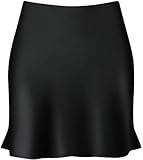 Reaowazo Mini Skirts for Women Satin High Elastic Waist Ruffle Bodycon Short Skirt Black Medium