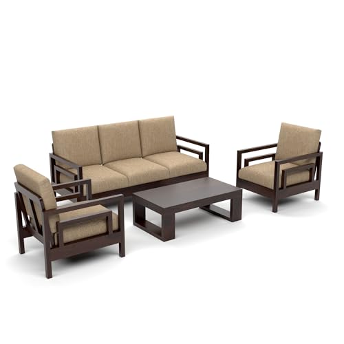 Image of Solid Sheesham Wood 5 Seater Sofa for Living Room | (3+1+1) Five Person Sofa - Stylish & Durable 5 Seater Sofa for Office & Home Furniture (Jake Walnut, 5 Seater)