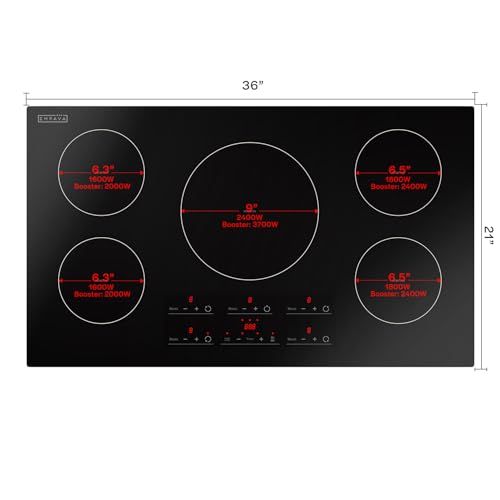 Image of Empava 36 Inch Electric Stove Induction Cooktop with 5 Power Boost Burners Smooth Surface Vitro Ceramic Glass in Black 240V
