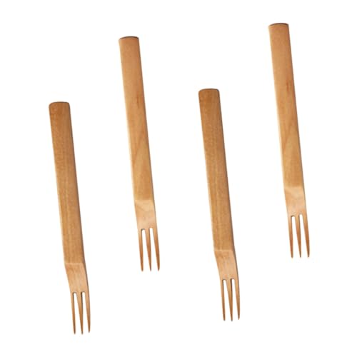 Cabilock 4Pcs Reusable Wooden Fruit Forks Japanese Style Flat Picks for Salad Dessert Party Appetizers and More Stylish and Versatile Tableware for Home and Events