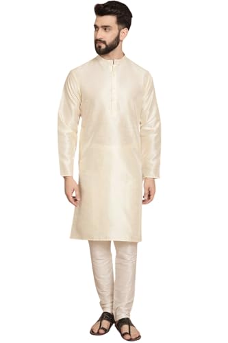 SKAVIJ Men Art Silk Kurta Pyjama Long Sleeve Casual Ethnic Gown Dress Pants Shirt Set