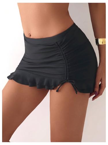 Verdusa Women's Ruffle Slit Swim Skirts Ruched Drawstring Swimsuit Bottoms2