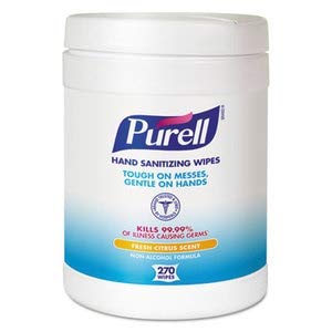 PURELL Sanitizing Hand Wipes, 6 X 6 3/4, White, 270/Canister, 6 Canisters/Carton