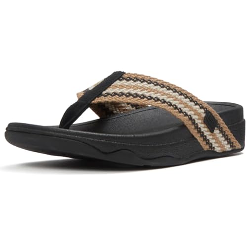 Image of FitFlop Women's SURFA Stripe-Webbing Toe-Post Sandals | Lightweight Flip Flops with Cushioned Comfort, Arch Support & Grip