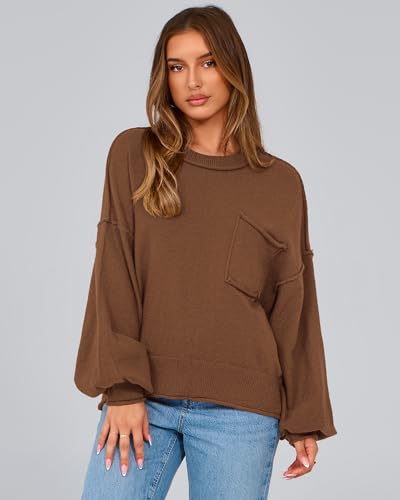 BTFBM Women Oversized Sweater Fall Lantern Long Sleeve Crewneck Winter Outfits Casual Ribbed Knit Pullover Tops 20254
